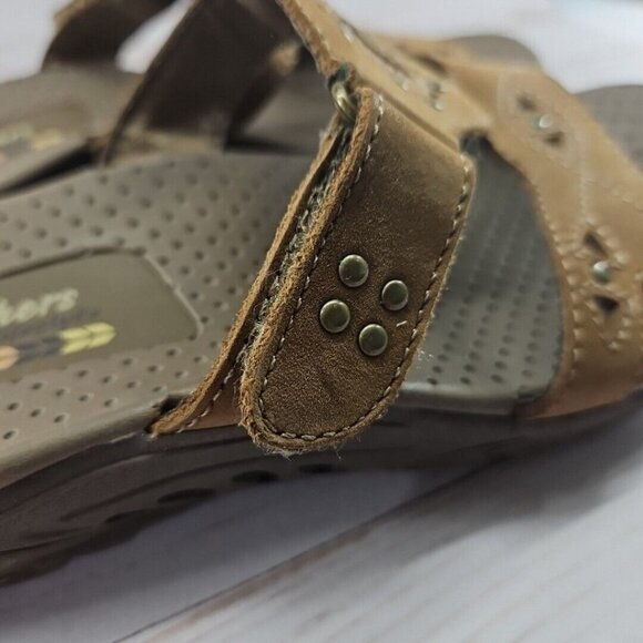 Skechers Reggae Trench Town Womens 6 Brown Leather Slide Sandals Slip On‎ 40871 - Picture 7 of 10